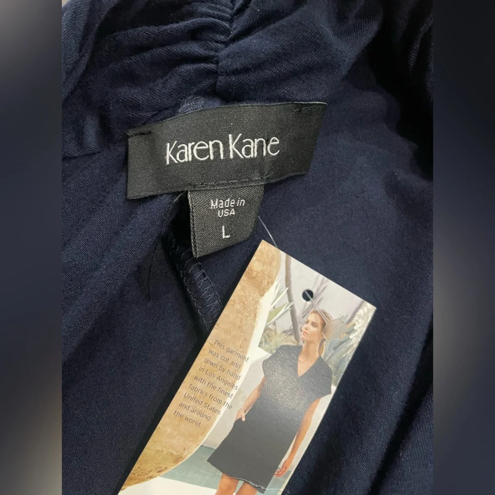 Karen Kane Navy Cascade faux Wrap 3/4 sleeve knee length V-neck Sz large Dress - Picture 9 of 10